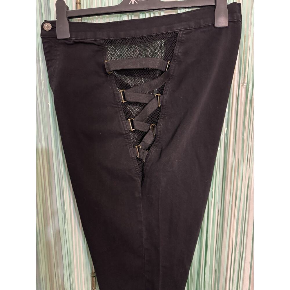 Aphrodite Black Bermuda Shorts, Elastic Fishnet Sides, Straps, Cut Off, 2XL - Picture 7 of 7